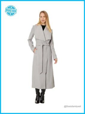 Wool Blend Maxi Wrap Coat Long Sleeve Wing Collar Overcoat